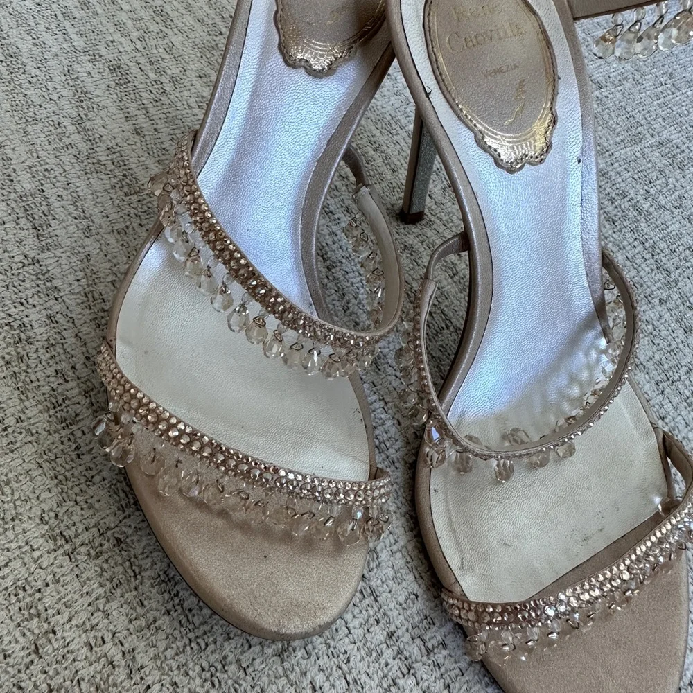 Rene Caovilla- Chandelier Embellished Leather Wrap Sandals - Picture 6 of 11